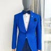 A Royal Blue floral pattern jacquard shawl lapel tuxedo suit
