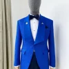 A Royal Blue floral pattern jacquard shawl lapel tuxedo suit