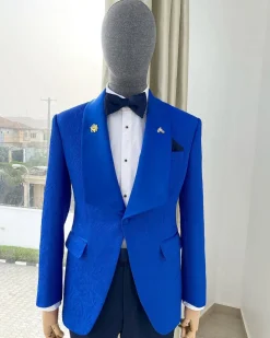 A Royal Blue floral pattern jacquard shawl lapel tuxedo suit