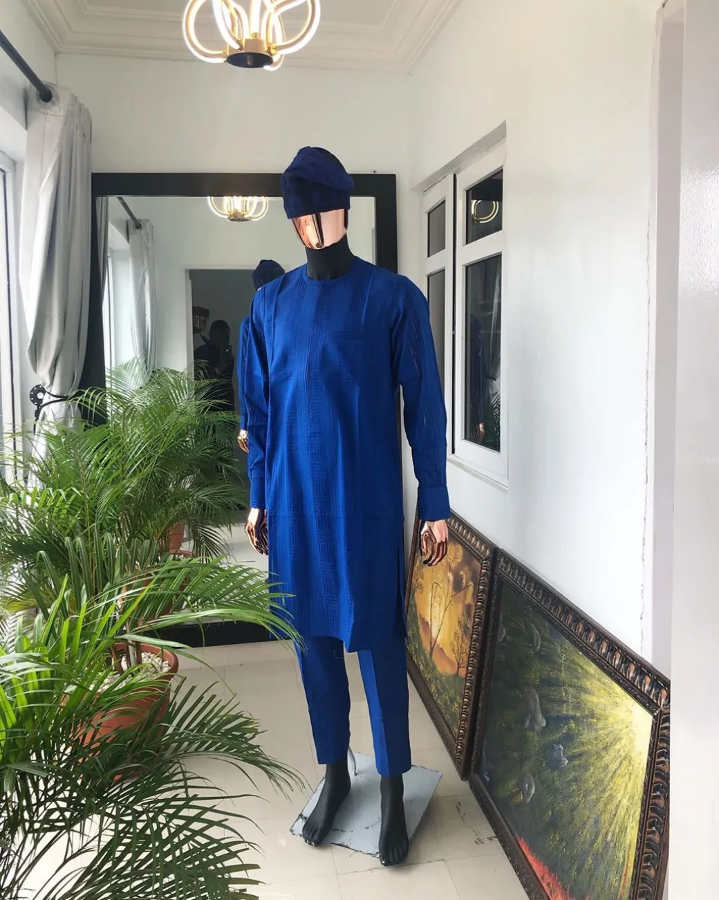 A Royal Blue front flap Kaftan African senator kaftan