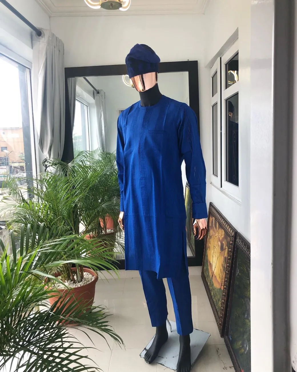 A Royal Blue front flap Kaftan African senator kaftan