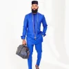 A Royal Blue with embroidery front flap African Kaftan Native, a Matching Hat and Sokoto