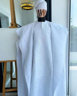 A Royal monochrome cocaine white African traditional agbada.