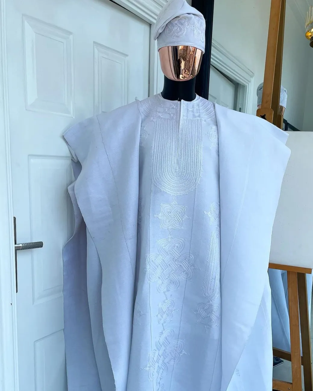 A Royal monochrome cocaine white African traditional agbada.