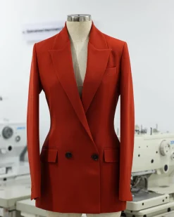 A Rust Orange Peak Lapel, Double-Breasted Jacket.