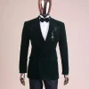 A Sacramento green “agama” soaked velvet peak lapel single button double breasted suit with lizard patch