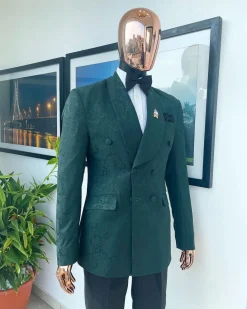 A Sacramento Green, Dispersed Floral Tuxedo Shawl Lapel Tuxedo Suit