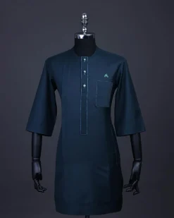 A Sacramento green, Front flap with green Swarovski buttons, patch pocket, 3/4 sleeve details African senator kaftan native.