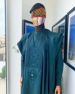 A Sacramento Green With Connected Embroidery Agbada