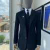 A @scabal (753396) – Eton Super 130’s Fabric Charcoal Black Peak Lapel Suit