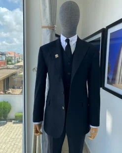 A @scabal (753396) – Eton Super 130’s Fabric Charcoal Black Peak Lapel Suit