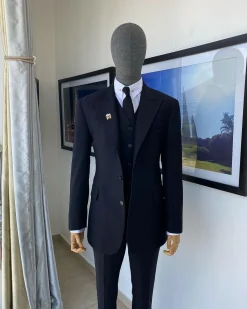 A @scabal (753396) – Eton Super 130’s Fabric Charcoal Black Peak Lapel Suit