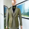 A “scritto” (inscribe your name) dark olive green, layered 4 lapel suit