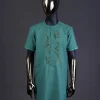 A Sea green, floral embroidery with matching Swarovski button detailing kaftan