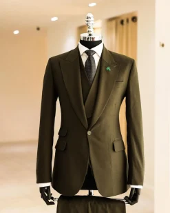 A Seaweed Green, Knitted, Peak Lapel, Jorgecarli Suit