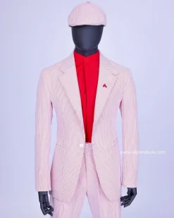 A seersucker (rail road stripe) notch lapel suit with patch pocket