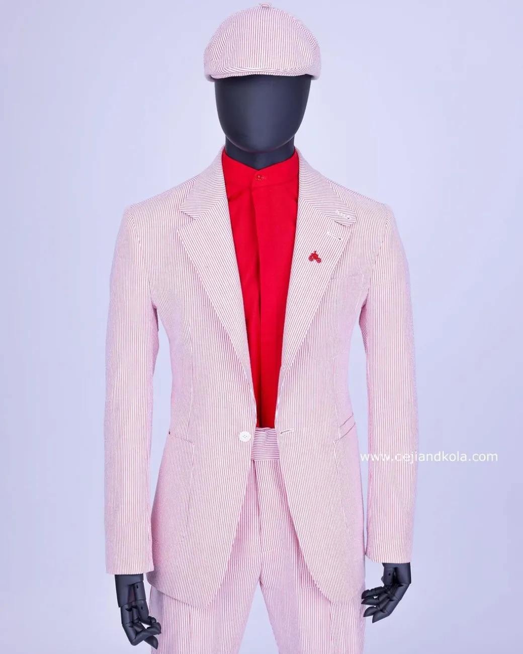 A seersucker (rail road stripe) notch lapel suit with patch pocket
