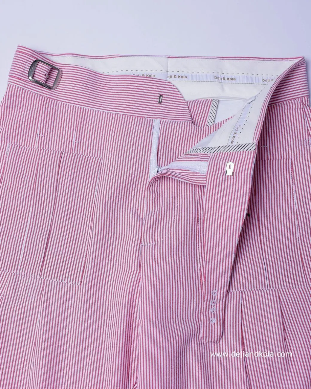 A seersucker (rail road stripe) notch lapel suit with patch pocket