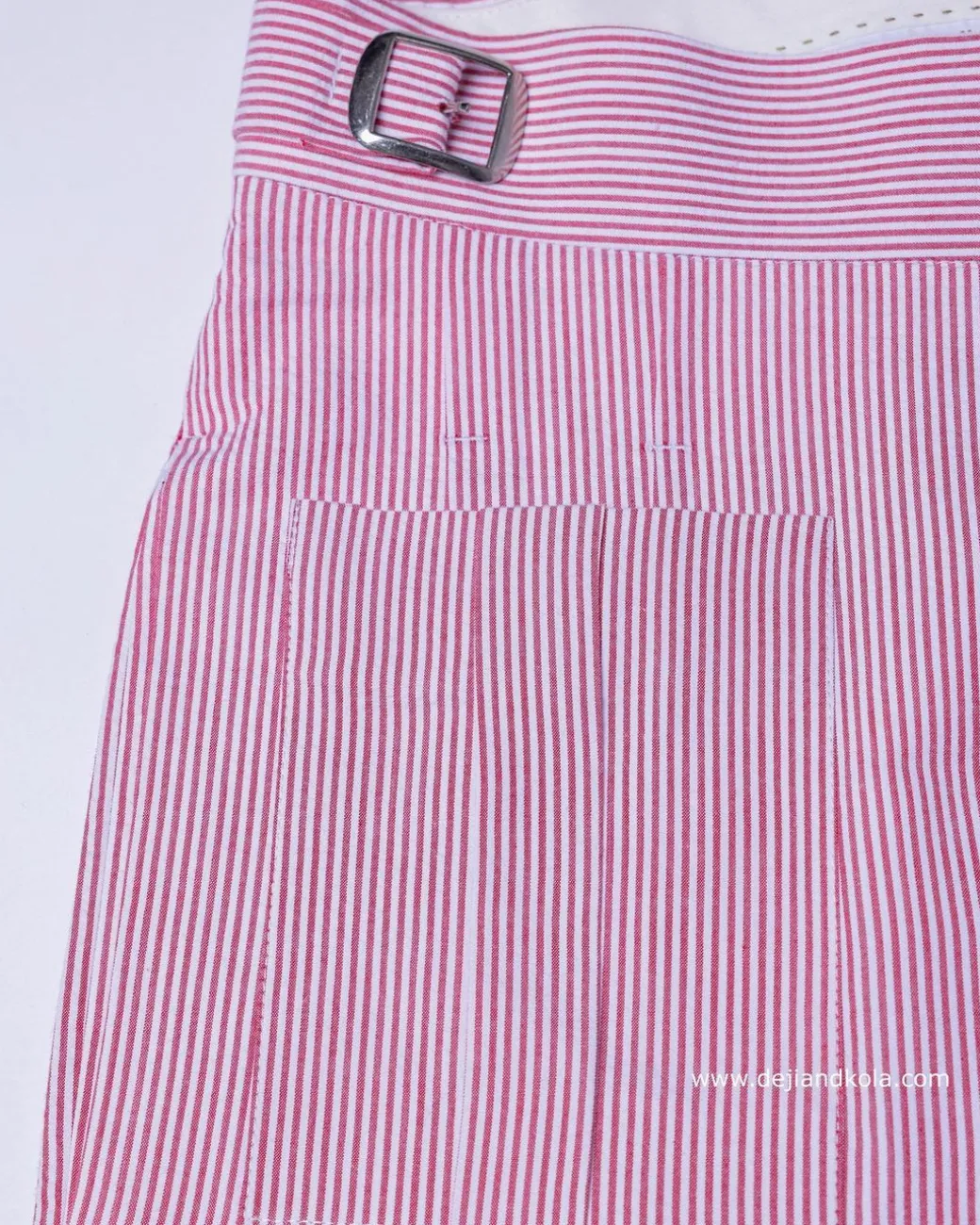 A seersucker (rail road stripe) notch lapel suit with patch pocket