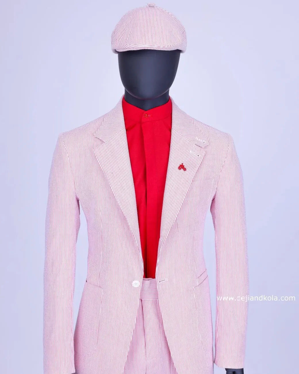 A seersucker (rail road stripe) notch lapel suit with patch pocket