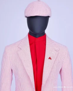 A seersucker (rail road stripe) notch lapel suit with patch pocket