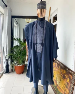 A Shade of Grey Agbada, matching Hausa Fulani Hat, senator kaftan and sokoto