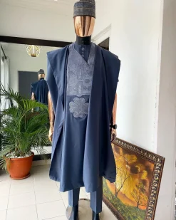 A Shade of Grey Agbada, matching Hausa Fulani Hat, senator kaftan and sokoto