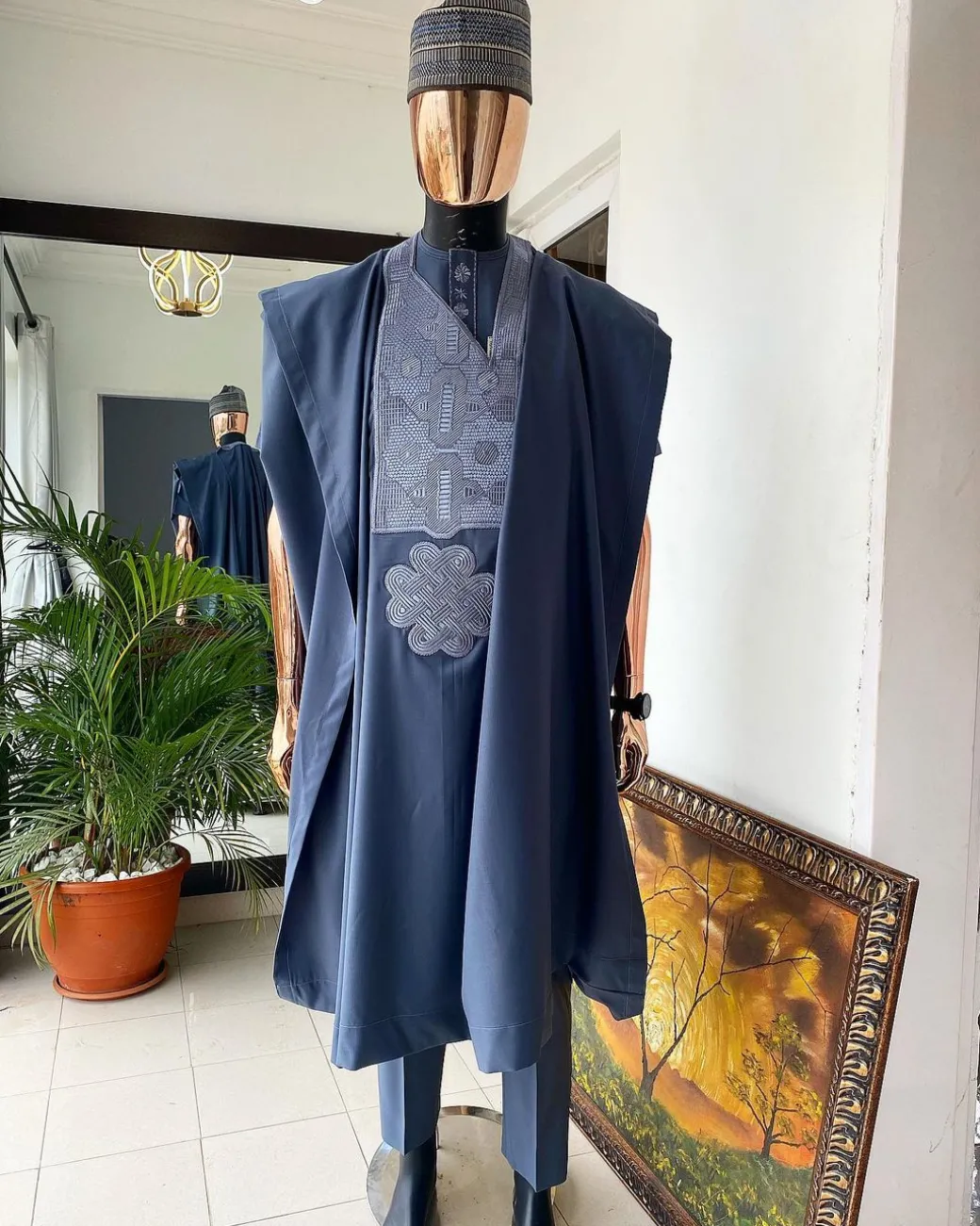 A Shade of Grey Agbada, matching Hausa Fulani Hat, senator kaftan and sokoto