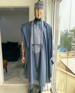 A Shade of Grey Agbada, matching Hausa Fulani Hat, senator kaftan and sokoto