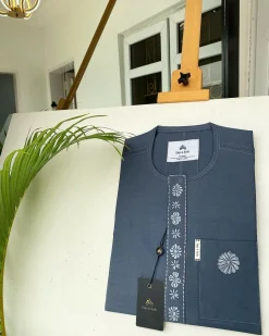 A Shade of Grey with a dispersed connected embroidery design African Kaftan