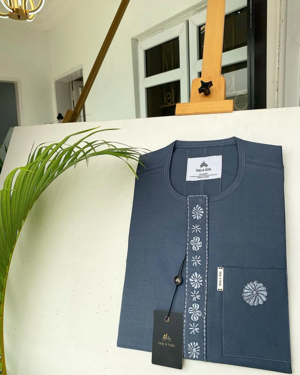 A Shade of Grey with a dispersed connected embroidery design African Kaftan