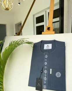 A Shade of Grey with a dispersed connected embroidery design African Kaftan