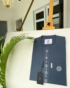 A Shade of Grey with a dispersed connected embroidery design African Kaftan