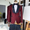 A Shawl lapel jacquard patterned burgundy tuxedo suit