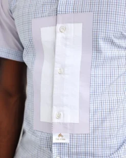 A Short sleeve, boxed layered lilac and white, check casual shirt.