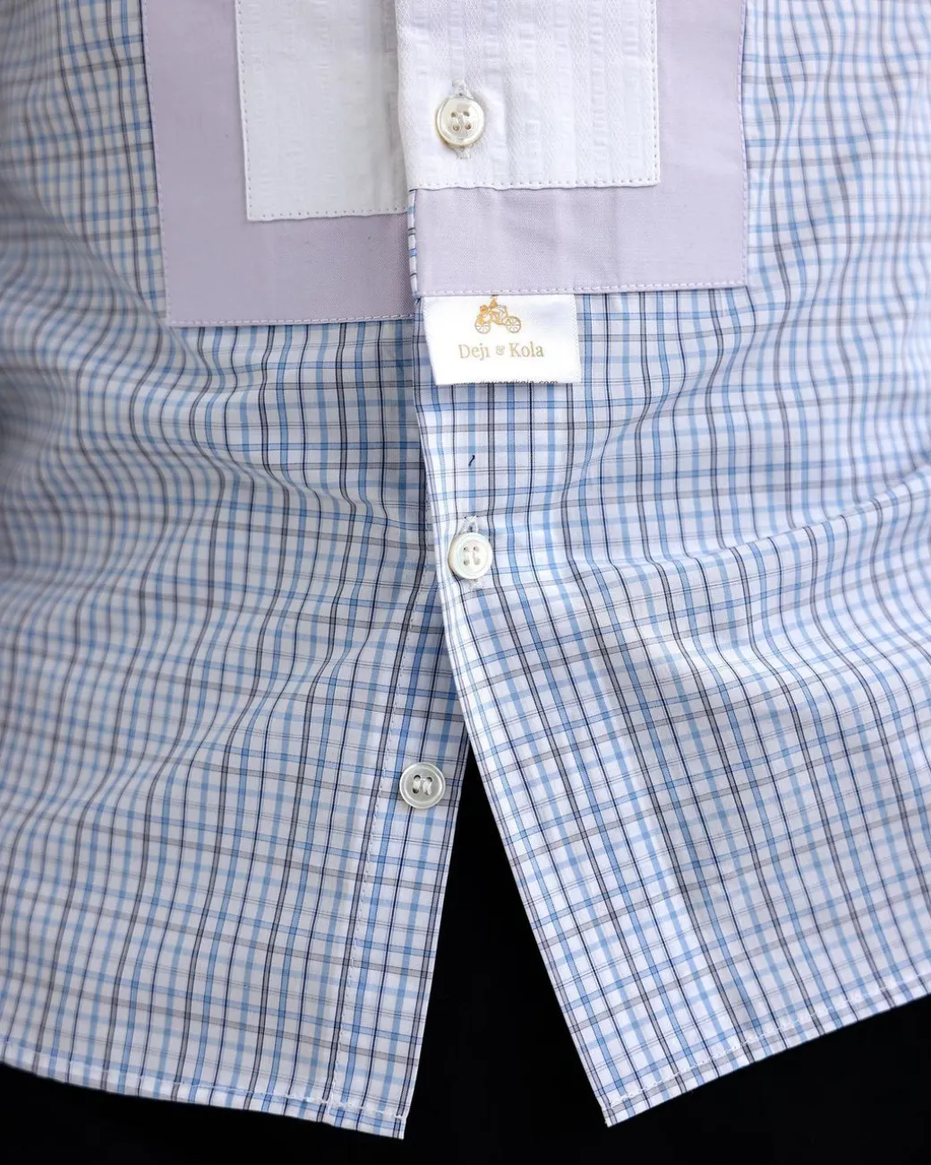 A Short sleeve, boxed layered lilac and white, check casual shirt.