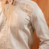 A Silk, Brown Dessert Sand Pleated Tuxedo Shirt.