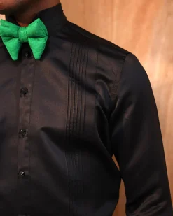 A Silk, Charcoal Black, Pleated Tuxedo Shirt.