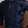 A Silk Skye Blue Pleated Tuxedo Shirt