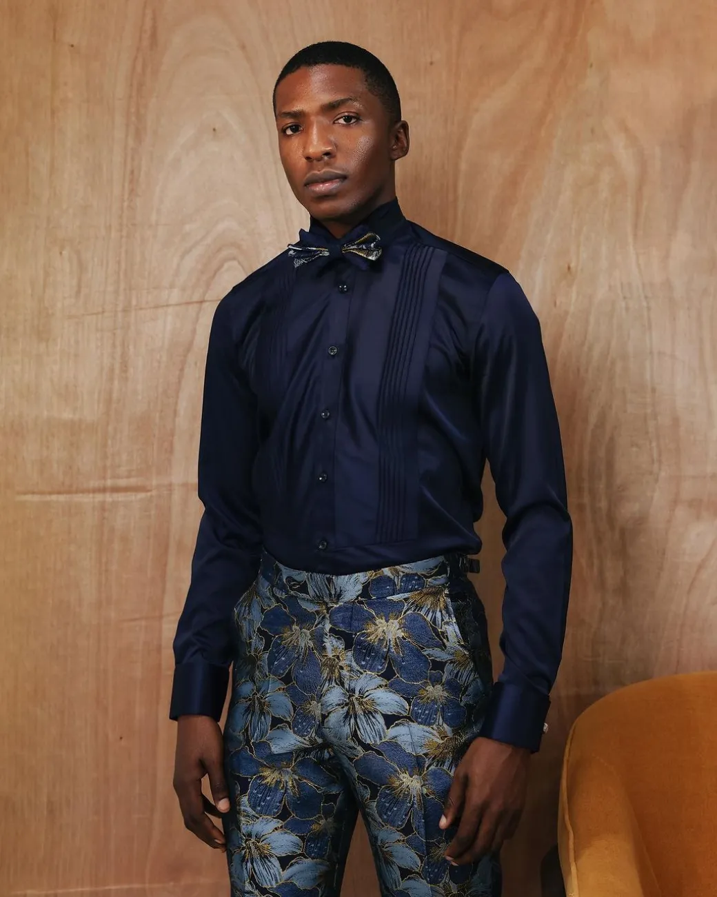 A Silk Skye Blue Pleated Tuxedo Shirt