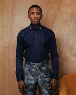 A Silk Skye Blue Pleated Tuxedo Shirt