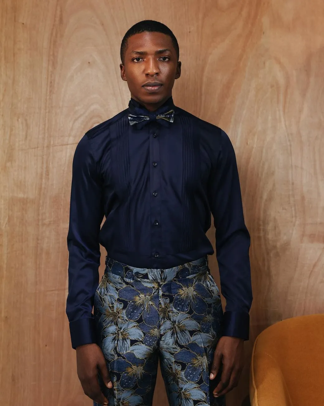 A Silk Skye Blue Pleated Tuxedo Shirt