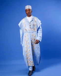 A Sky Blue Deltagbada Flapper Embroidery Details Agbada