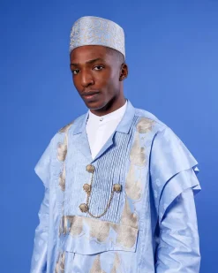 A Sky Blue Deltagbada Flapper Embroidery Details Agbada