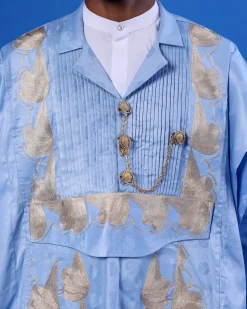 A Sky Blue Deltagbada Flapper Embroidery Details Agbada