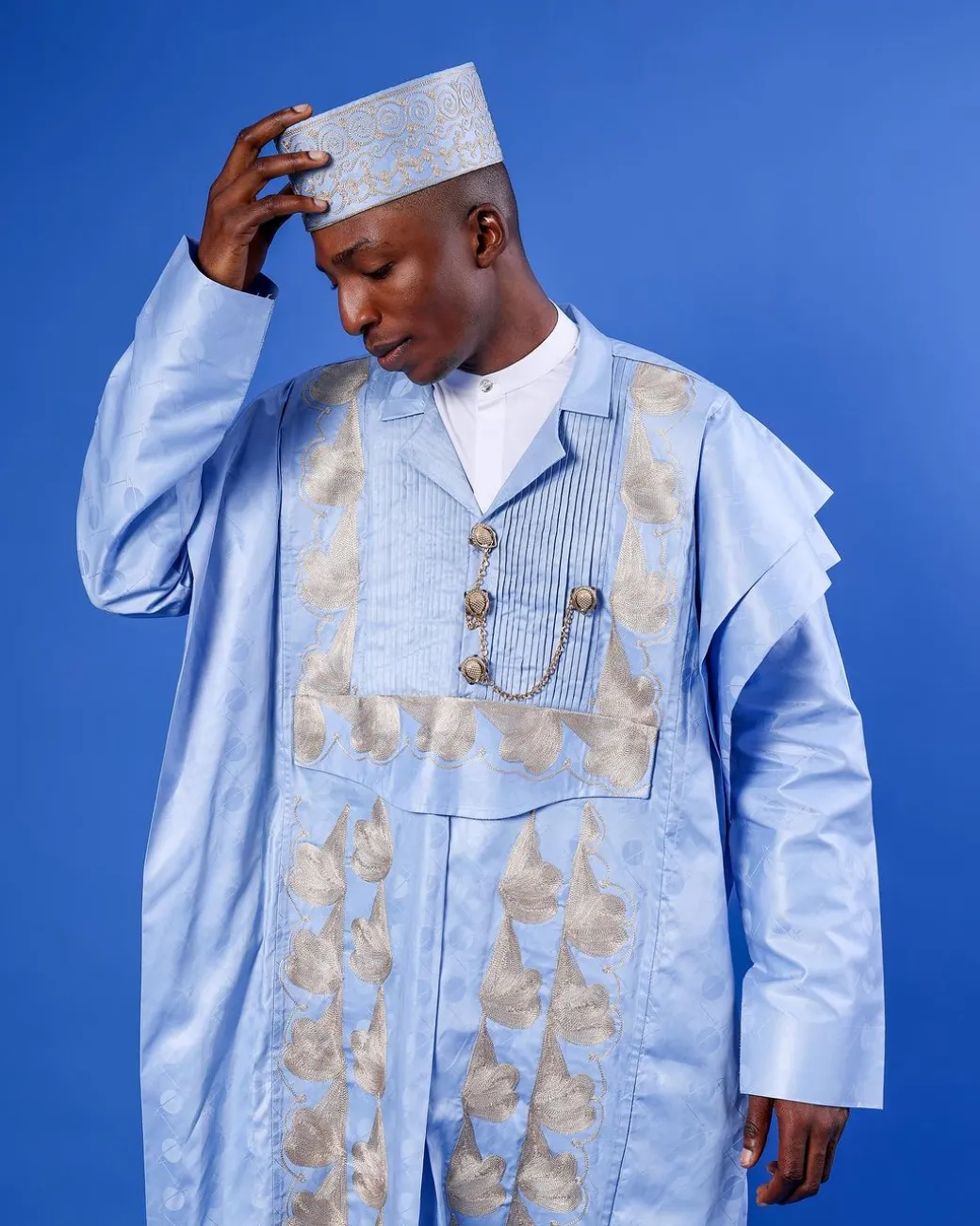 A Sky Blue Deltagbada Flapper Embroidery Details Agbada