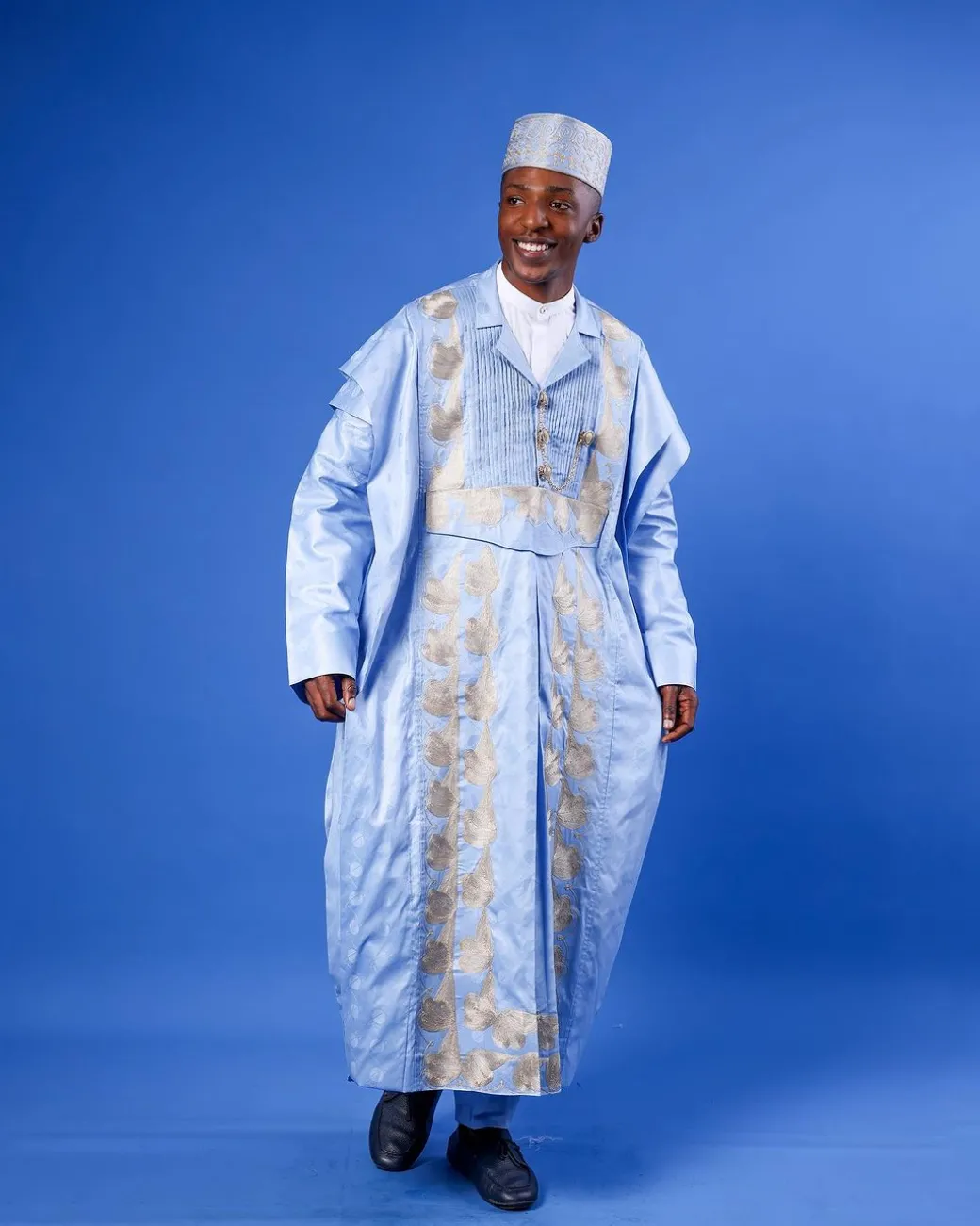 A Sky Blue Deltagbada Flapper Embroidery Details Agbada