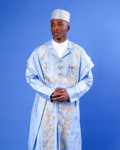 A Sky Blue Deltagbada Flapper Embroidery Details Agbada