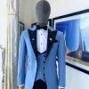 A Sky Blue Peak Lapel Tuxedo Suit