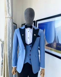 A Sky Blue Peak Lapel Tuxedo Suit